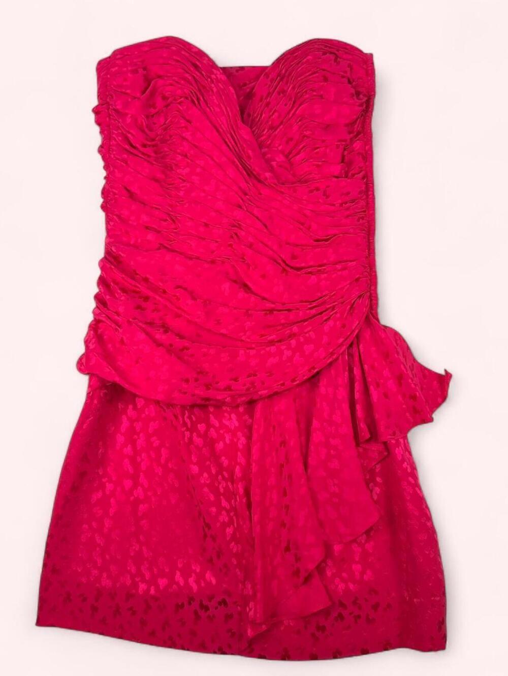 Rare Vicky Tiel Paris Strapless Ruched Hot Pink Mini Dress